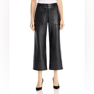 New - Elie Tahari Womens Tara Faux Leather Crop Wide Leg Pants